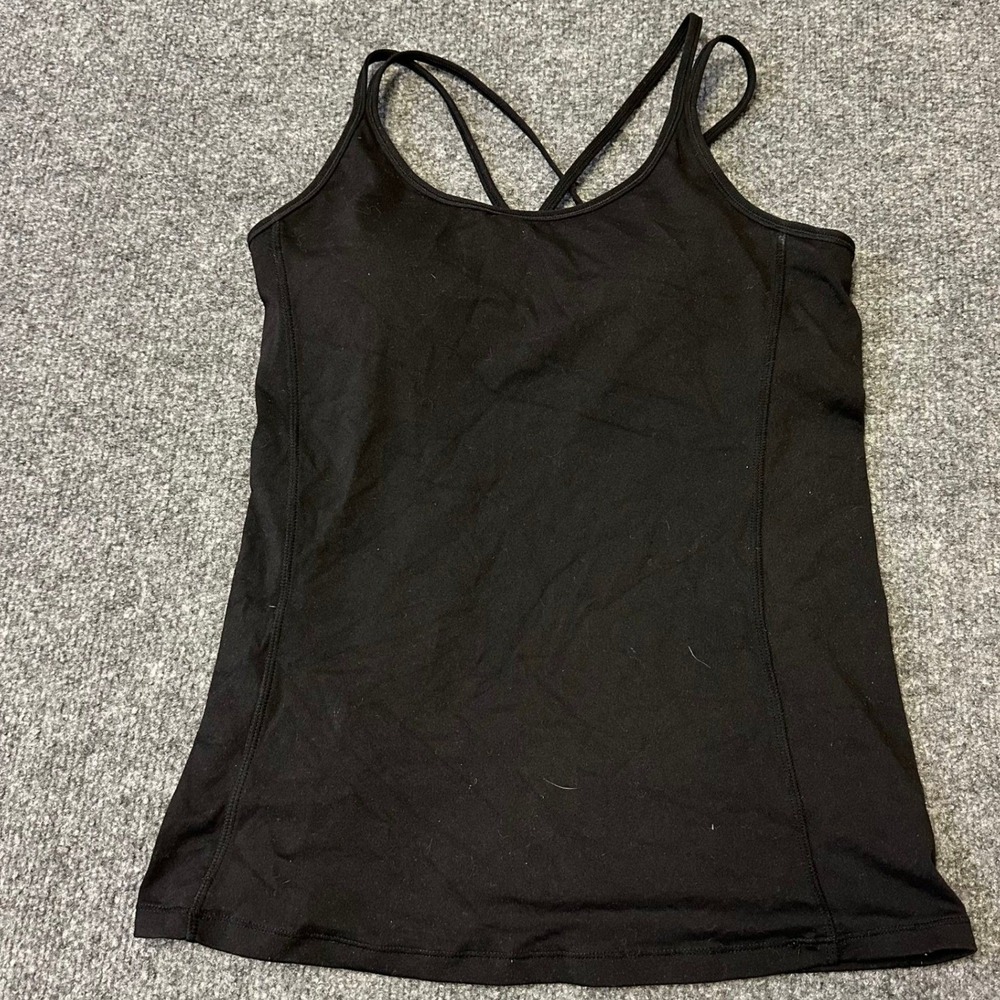 Lululemon Tank Top Womens Size S Black Strappy Crisscross Back Shelf Bra Sport